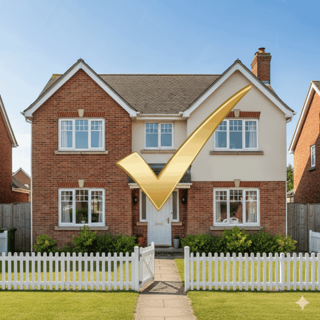 Photorealistic image of a well-maintained, modern residential house or apartment building, symbolizing the high standards of H&N Lettings.